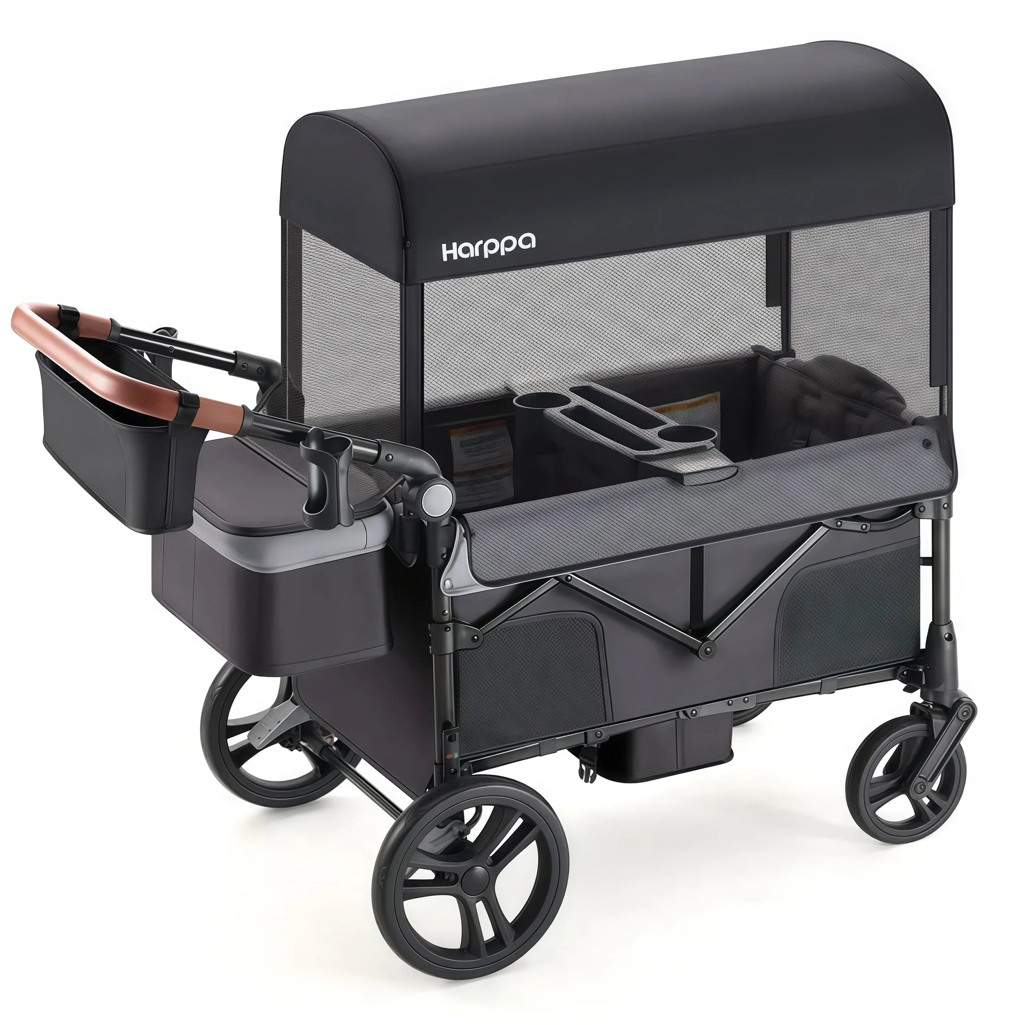 2-Seat Foldable Wagon Stroller for Kids with UPF 50+ Canopy, Mosquito Net & All-Terrain Wheels
