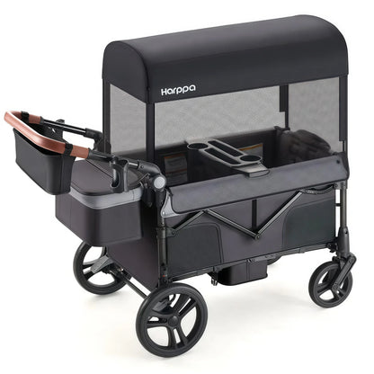 2-Seat Foldable Wagon Stroller for Kids with UPF 50+ Canopy, Mosquito Net & All-Terrain Wheels