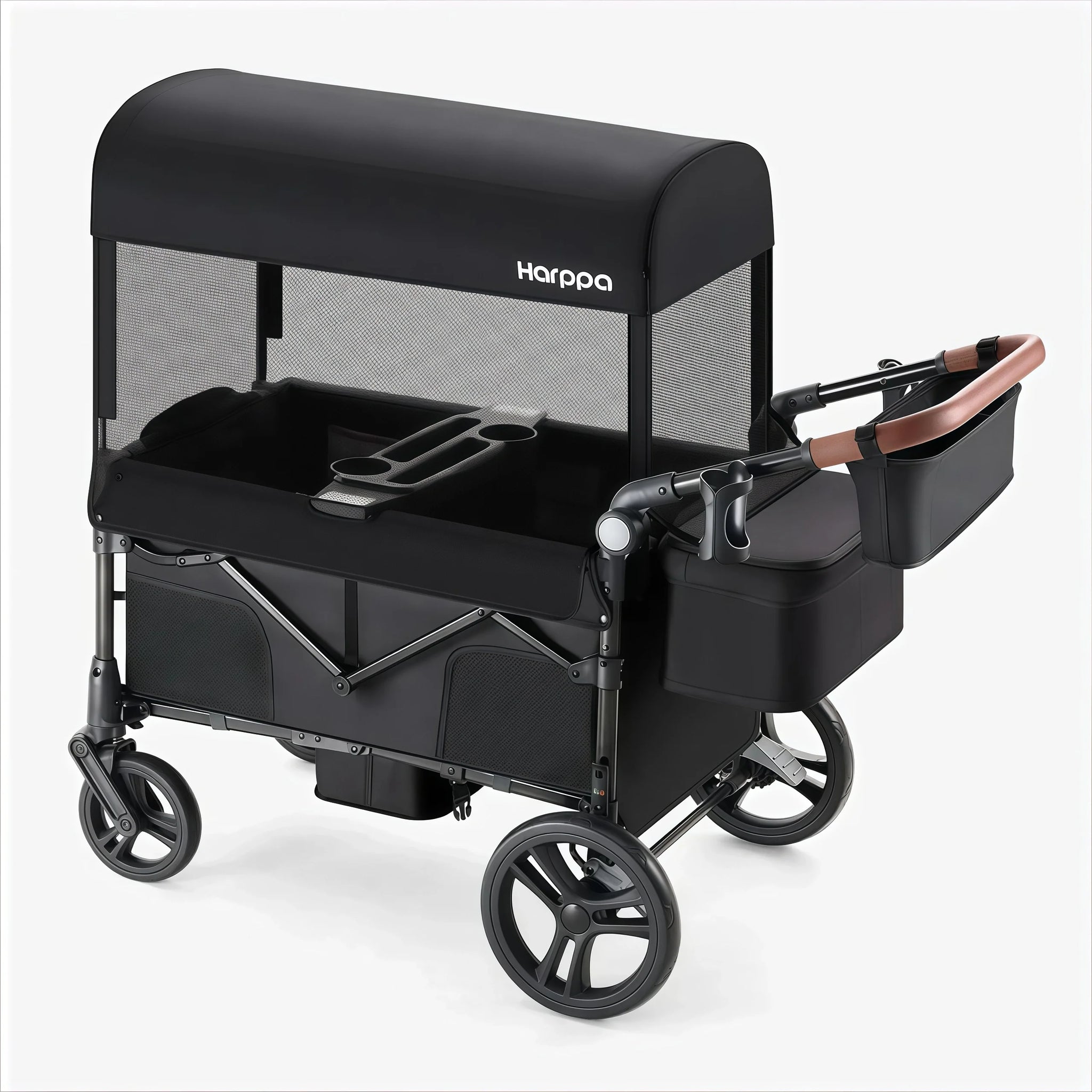 2-Seat Foldable Wagon Stroller for Kids with UPF 50+ Canopy, Mosquito Net & All-Terrain Wheels