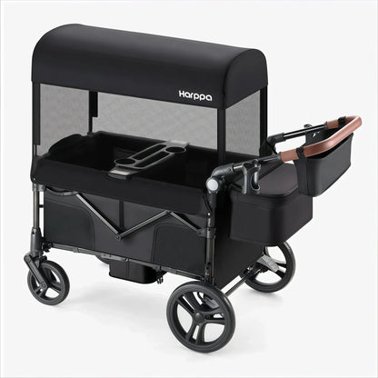 2-Seat Foldable Wagon Stroller for Kids with UPF 50+ Canopy, Mosquito Net & All-Terrain Wheels