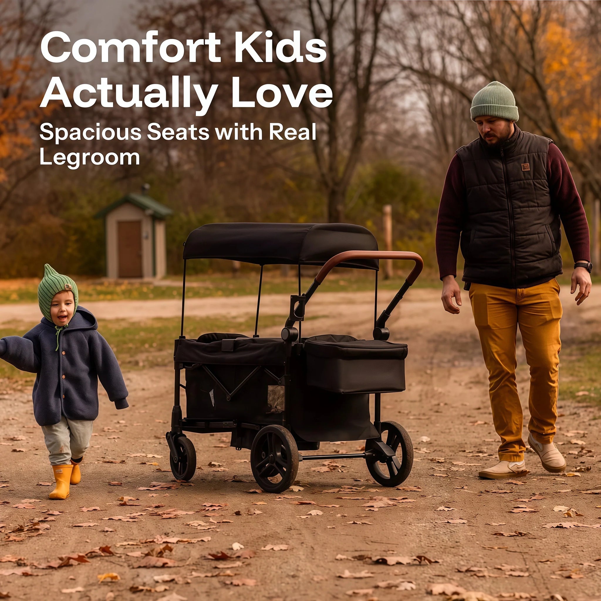 2-Seat Foldable Wagon Stroller for Kids with UPF 50+ Canopy, Mosquito Net & All-Terrain Wheels
