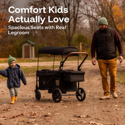 2-Seat Foldable Wagon Stroller for Kids with UPF 50+ Canopy, Mosquito Net & All-Terrain Wheels