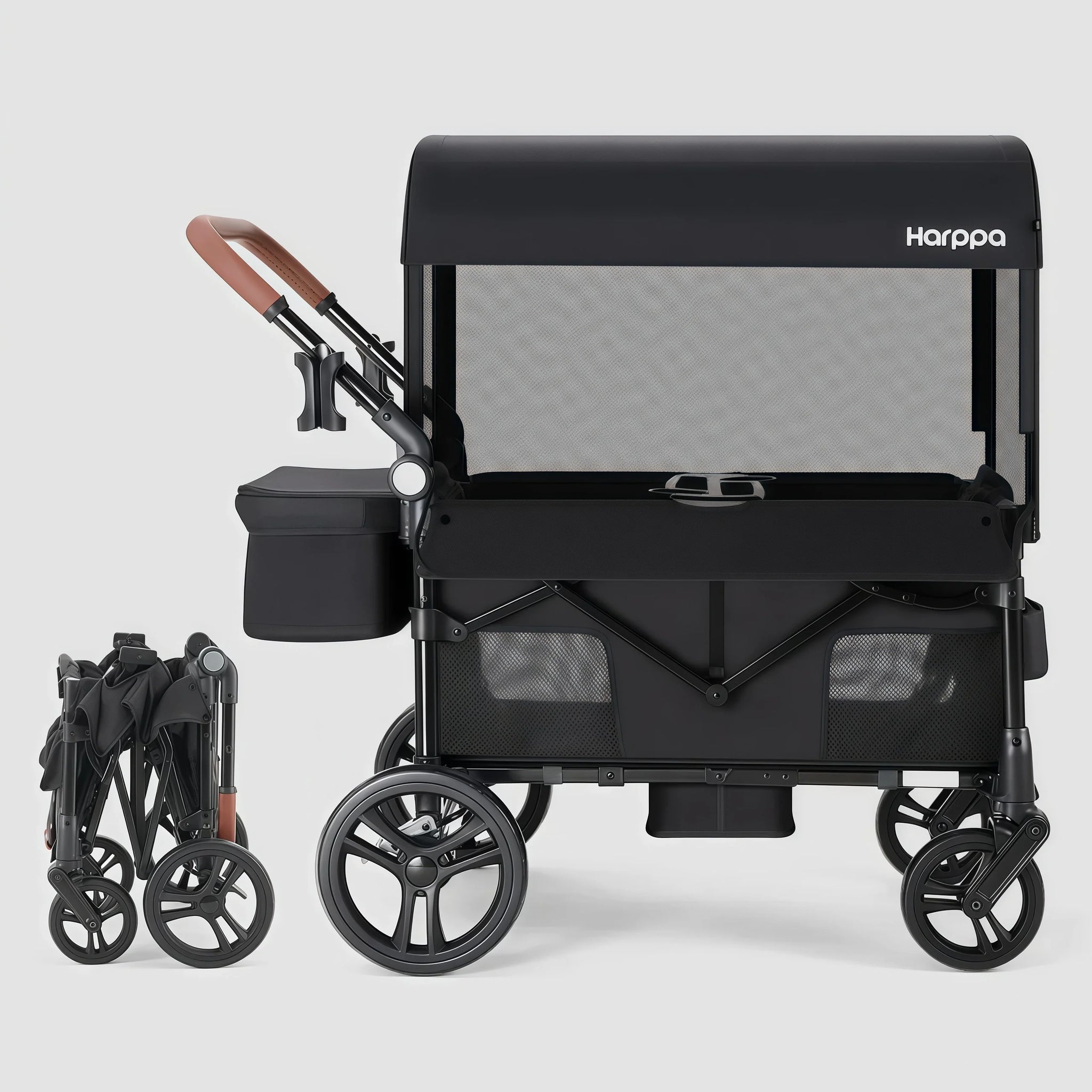 2-Seat Foldable Wagon Stroller for Kids with UPF 50+ Canopy, Mosquito Net & All-Terrain Wheels