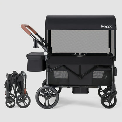 2-Seat Foldable Wagon Stroller for Kids with UPF 50+ Canopy, Mosquito Net & All-Terrain Wheels