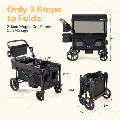 2-Seat Foldable Wagon Stroller for Kids with UPF 50+ Canopy, Mosquito Net & All-Terrain Wheels